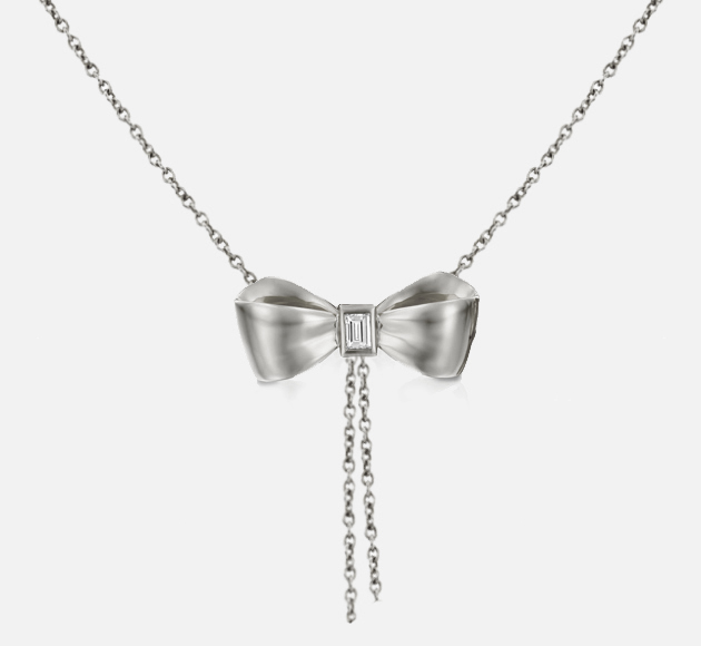 bow yellow gold necklace with a diamond chain drop