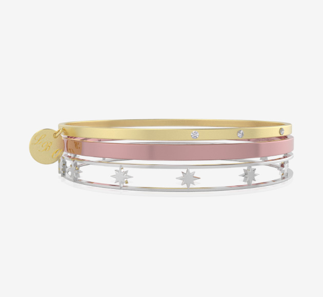 trio gold color diamonds gold initial bracelets