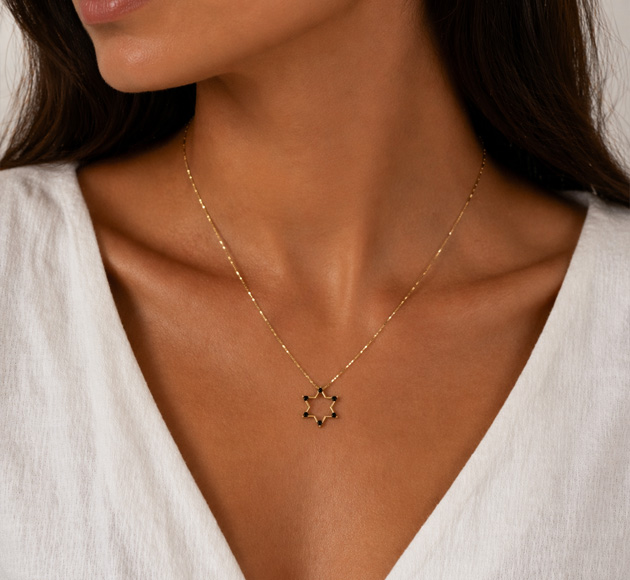 yellow gold magen david black diamonds gift for her