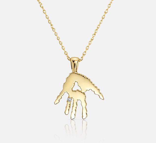 שרשרת "חמסת כף יד" מזהב 14 קראט עם יהלום טבעי