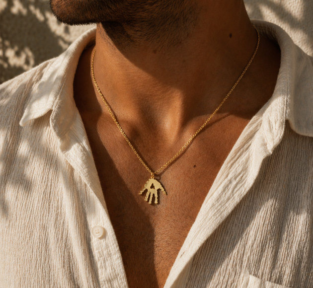 שרשרת חמסה כף יד מזהב לגבר