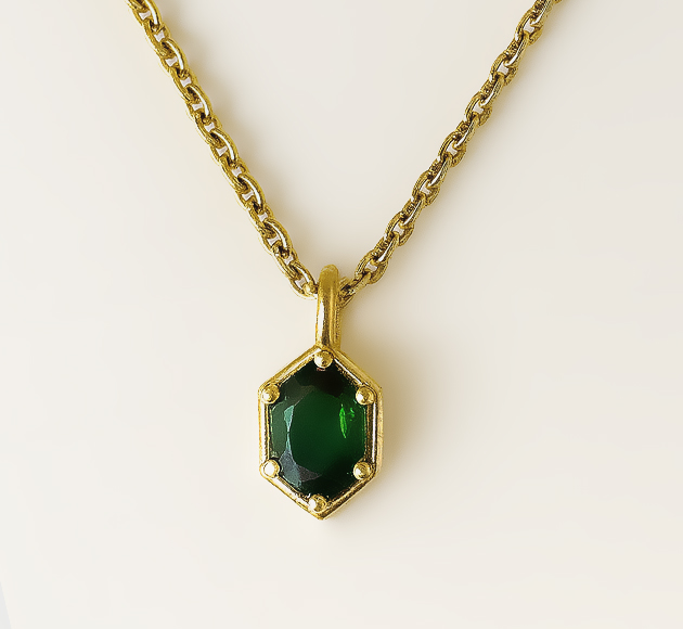 שרשרת HEXAGLOW, גרנט ירוק בזהב 14K