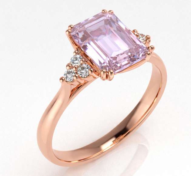 טבעת זהב ורוד עם אבן חן וורודה ויהלומים