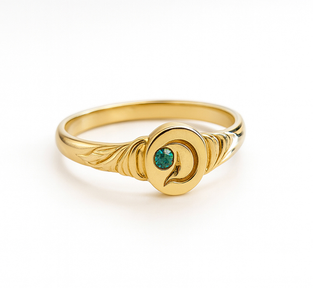 טבעת חותם דורי,  טבעת אות אישית בסגנון וינטג’ עם אמרלד