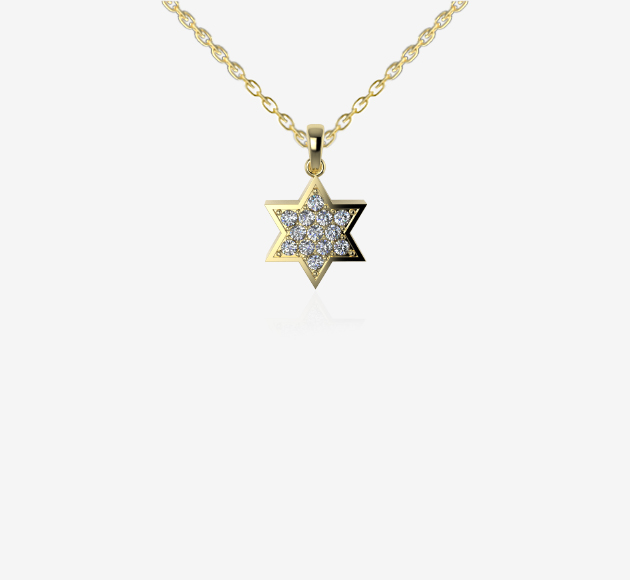 תליון מגן דוד קטן זהב צהוב עם אבנים 