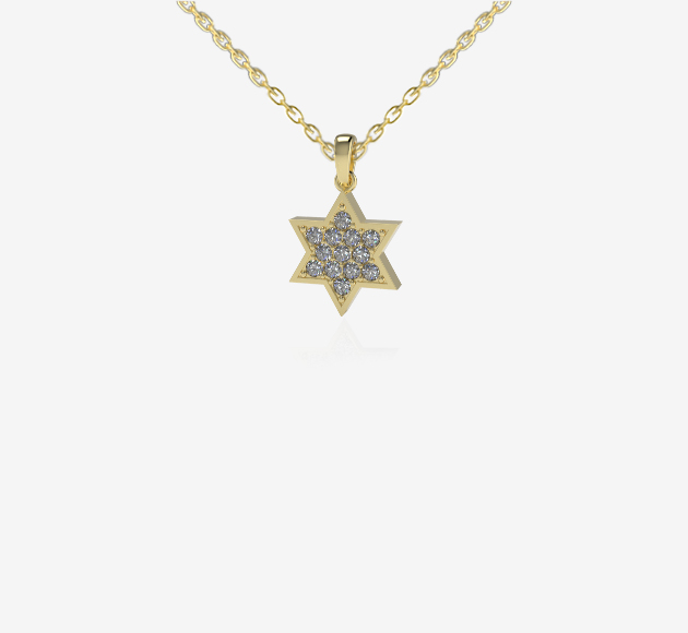תליון מגן דוד קטן זהב צהוב עם אבנים 