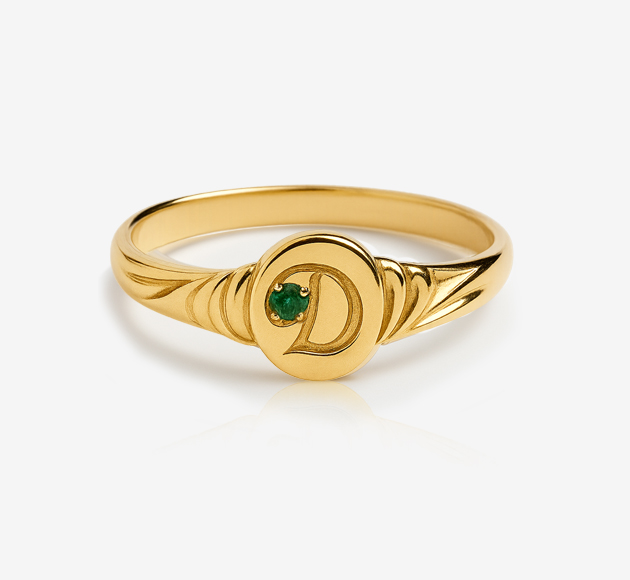 טבעת חותם דורי,  טבעת אות אישית בסגנון וינטג’ עם אמרלד