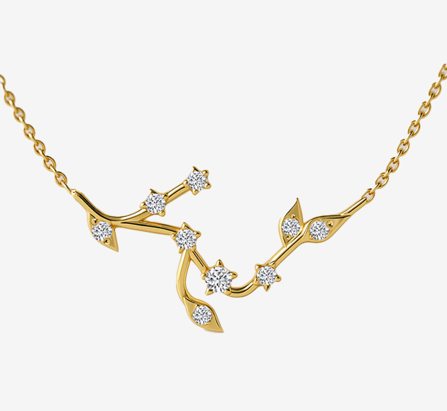 תליון מזל דגים זהב 14K עם יהלומים