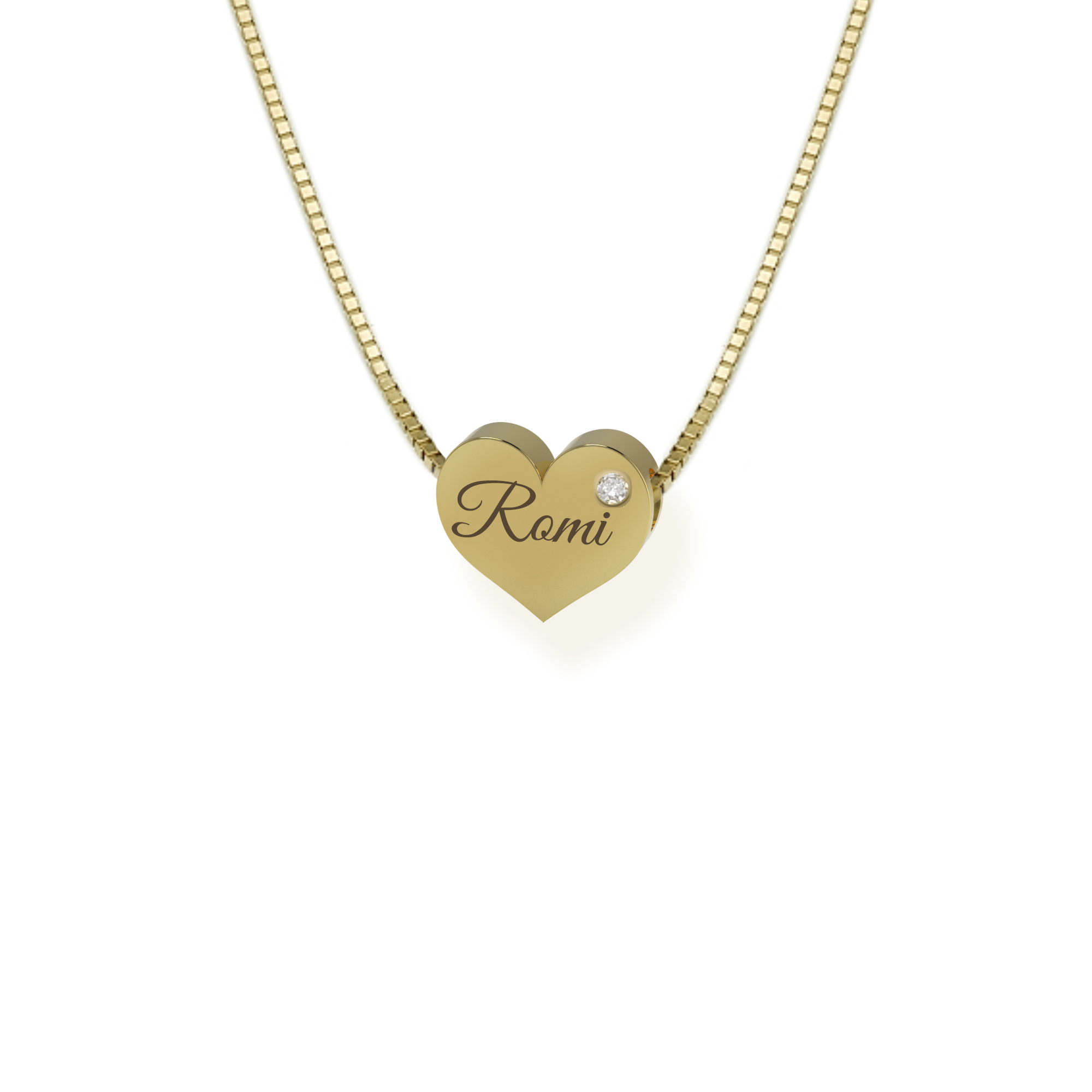 תליון לב עם שם ויהלום 