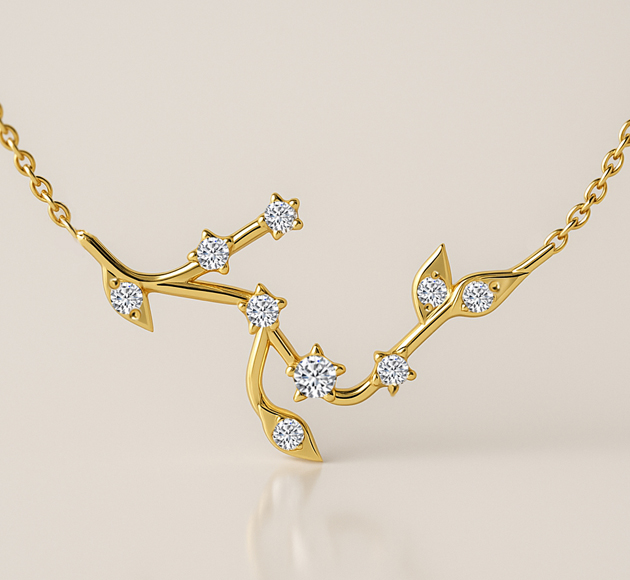 תליון מזל דגים זהב 14K עם יהלומים